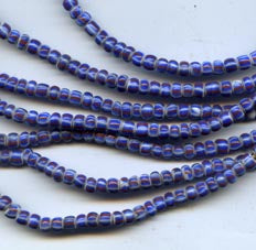Vintage Blue White and Purple Striped Small Ghana Glass Beads BA-A53NC