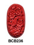 Oval Blossom/Bird Cinnabar Bead BCB236