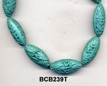 Carved Oval Cinnabar Bead Strand BCB239