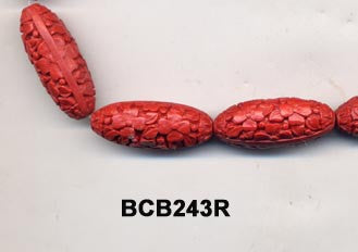 Carved Oval Cinnabar Bead Strand BCB243