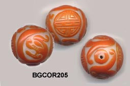 Carved Peking Glass Bead Longevity 25mm  BGC205 - 4 Colors