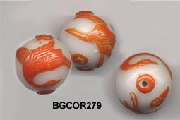 Carved Peking Glass Bead Cranes 25-28mm  BGC79 - 4 Colors