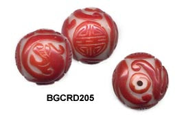 Carved Peking Glass Bead Longevity 25mm  BGC205 - 4 Colors