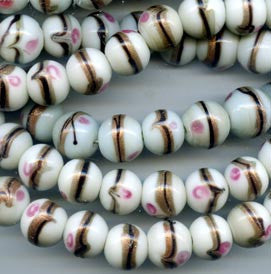 15mm White and Pink Glass Bead BGH734