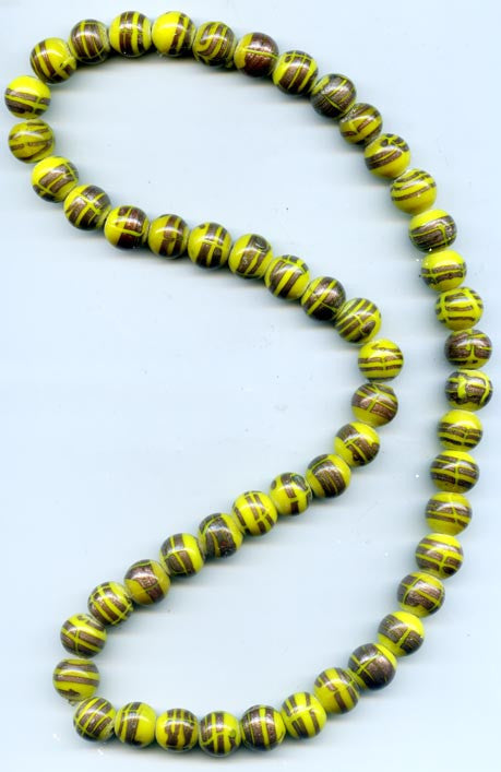 12mm Canary Yellow and Gold Striped Glass Beads BGH738