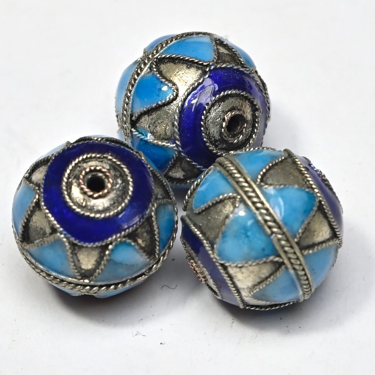 Bead Metal Blue Enamel Silver Plated Round Star 14mm BM106-14