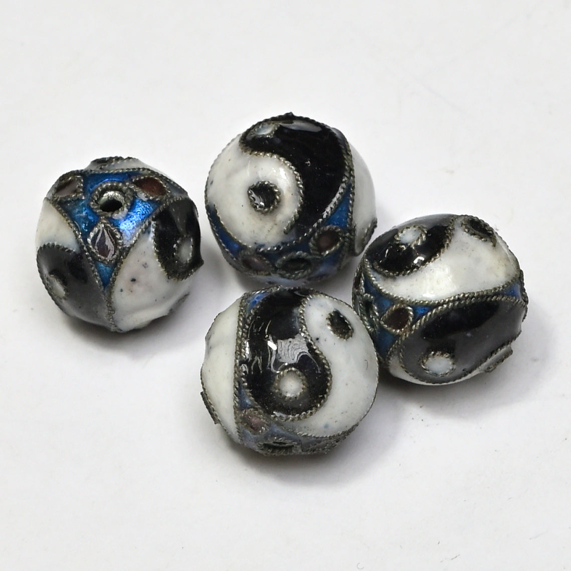 Bead Metal Enamel Silver Plated Round Yin Yang BM108