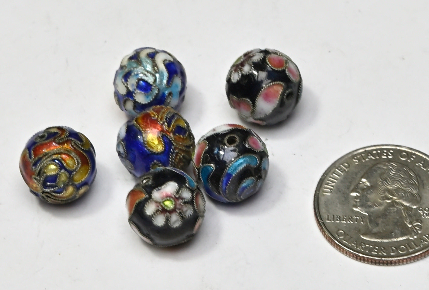 Bead Metal Enamel Silver Plated Floral 12mm BM114