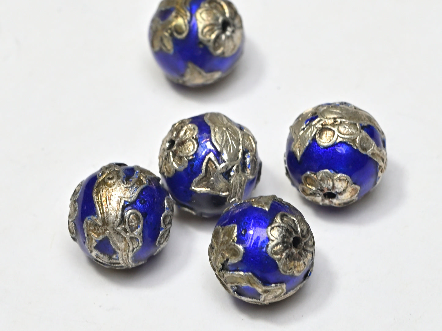 Bead Metal Blue Enamel Silver Plated Round Dragon