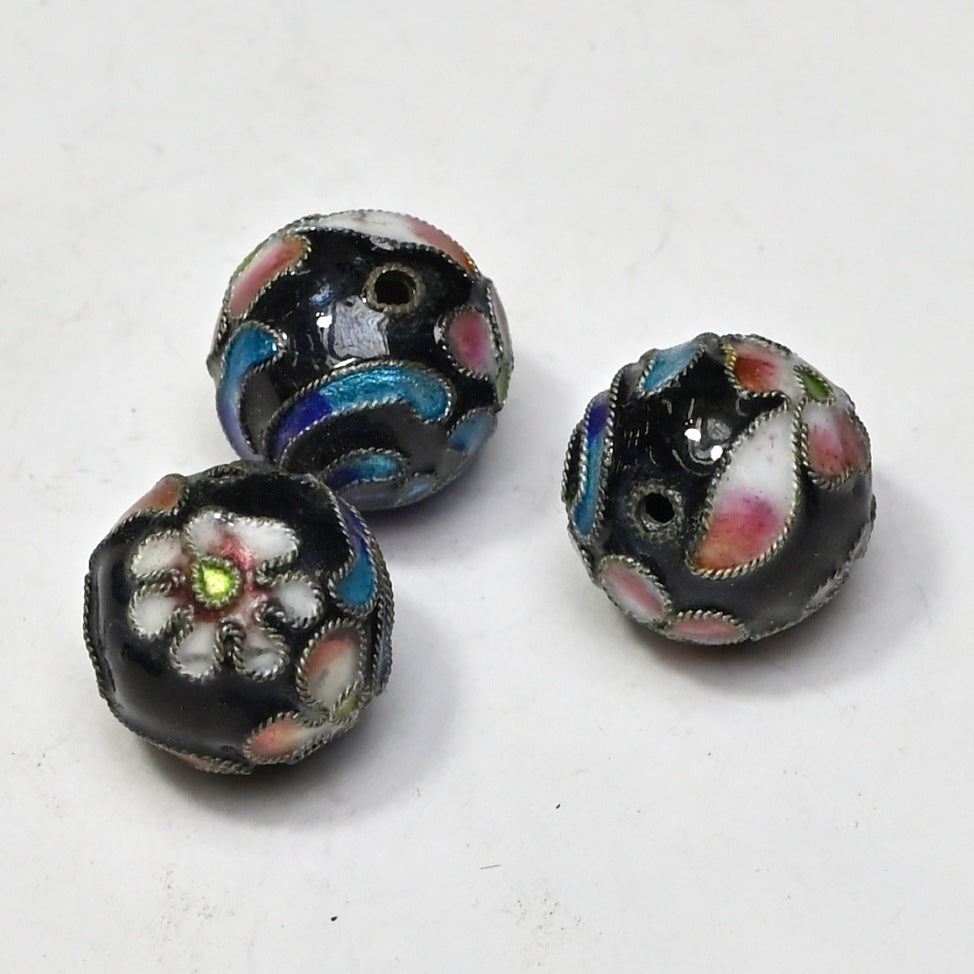 Bead Metal Enamel Silver Plated Floral 12mm BM114