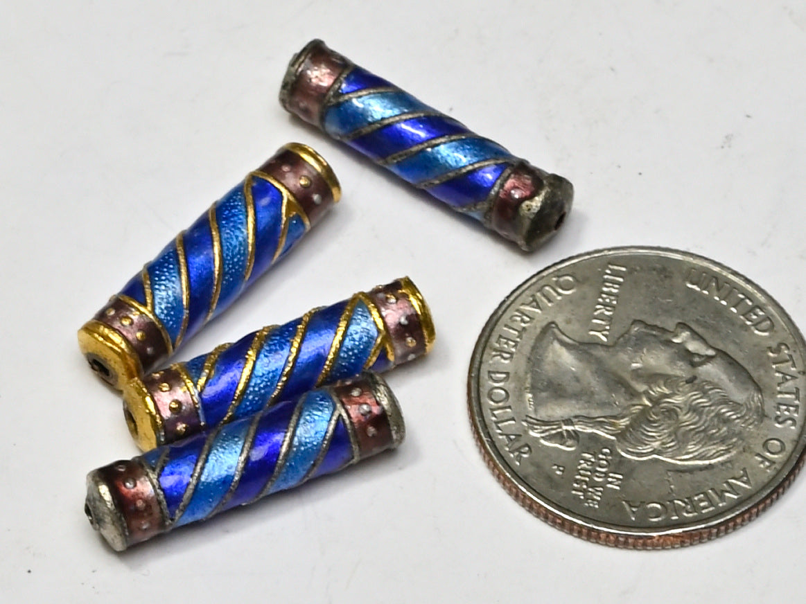 Bead Metal Enamel Tubular Spiral 23x6mm BM201