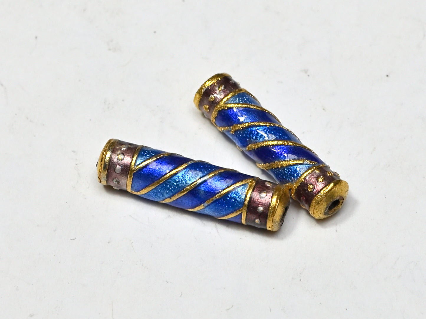 Bead Metal Enamel Tubular Spiral 23x6mm BM201