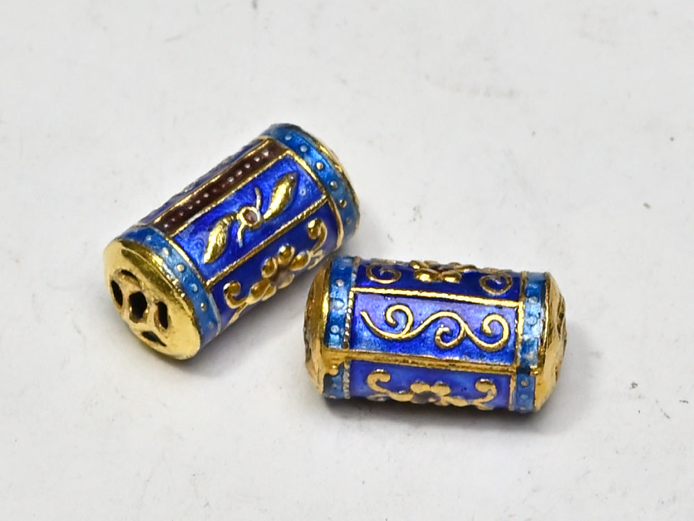 Bead Enamel Tube Gold or Silver Plated, Floral Motifs with Coin Design Cut Out 10x18mm