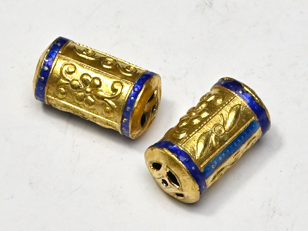 Bead Enamel Tube Gold or Silver Plated, Floral Motifs with Coin Design Cut Out 10x18mm