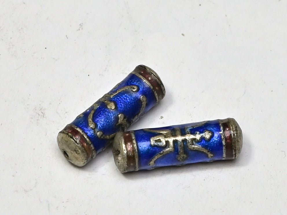 Bead Metal Enamel Tubular Longevity Symbol 20x6.5mm BM57