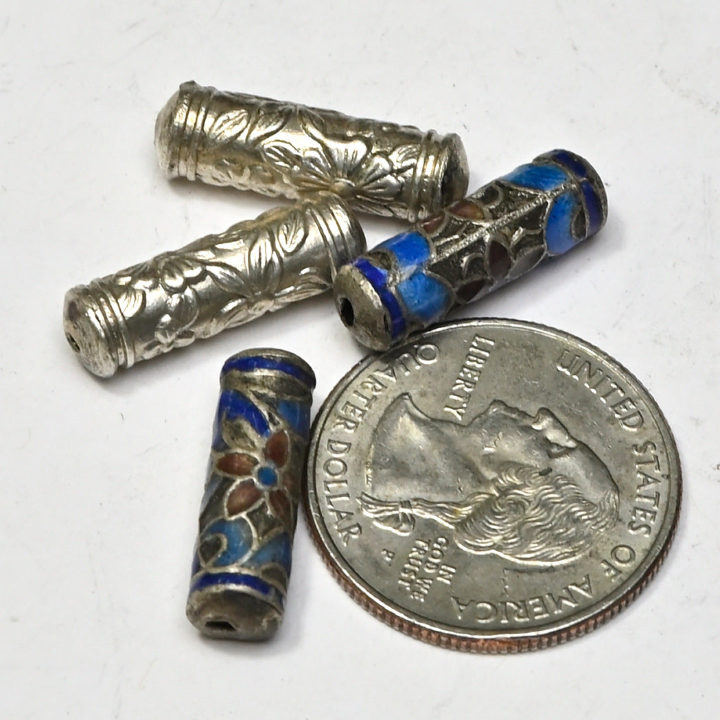 Bead Metal Enamel Tubular Floral 20x6mm BM59