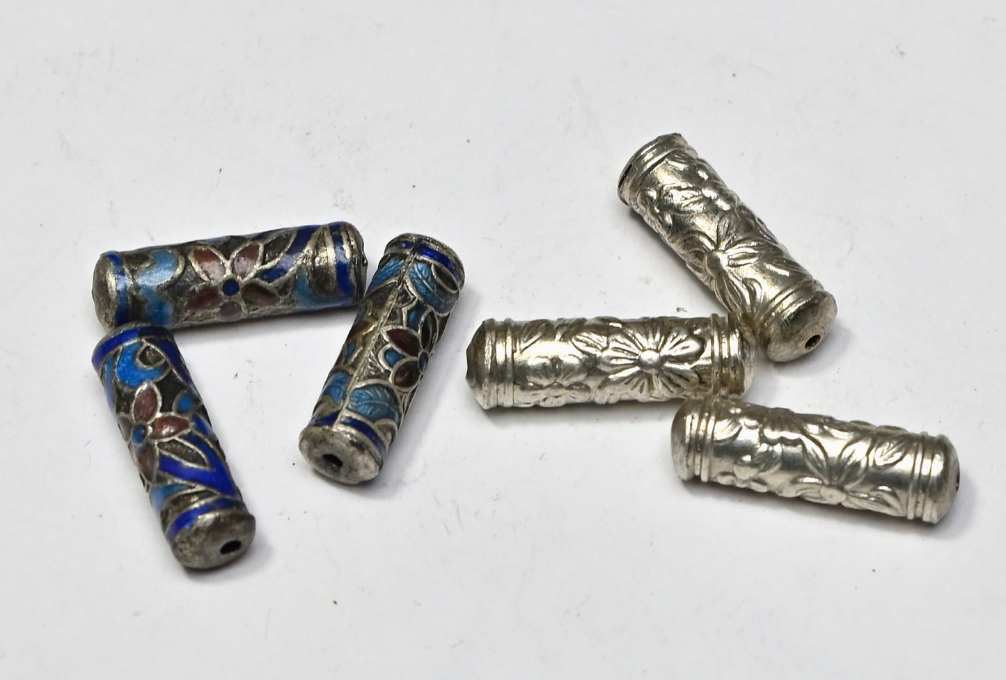 Bead Metal Enamel Tubular Floral 20x6mm BM59