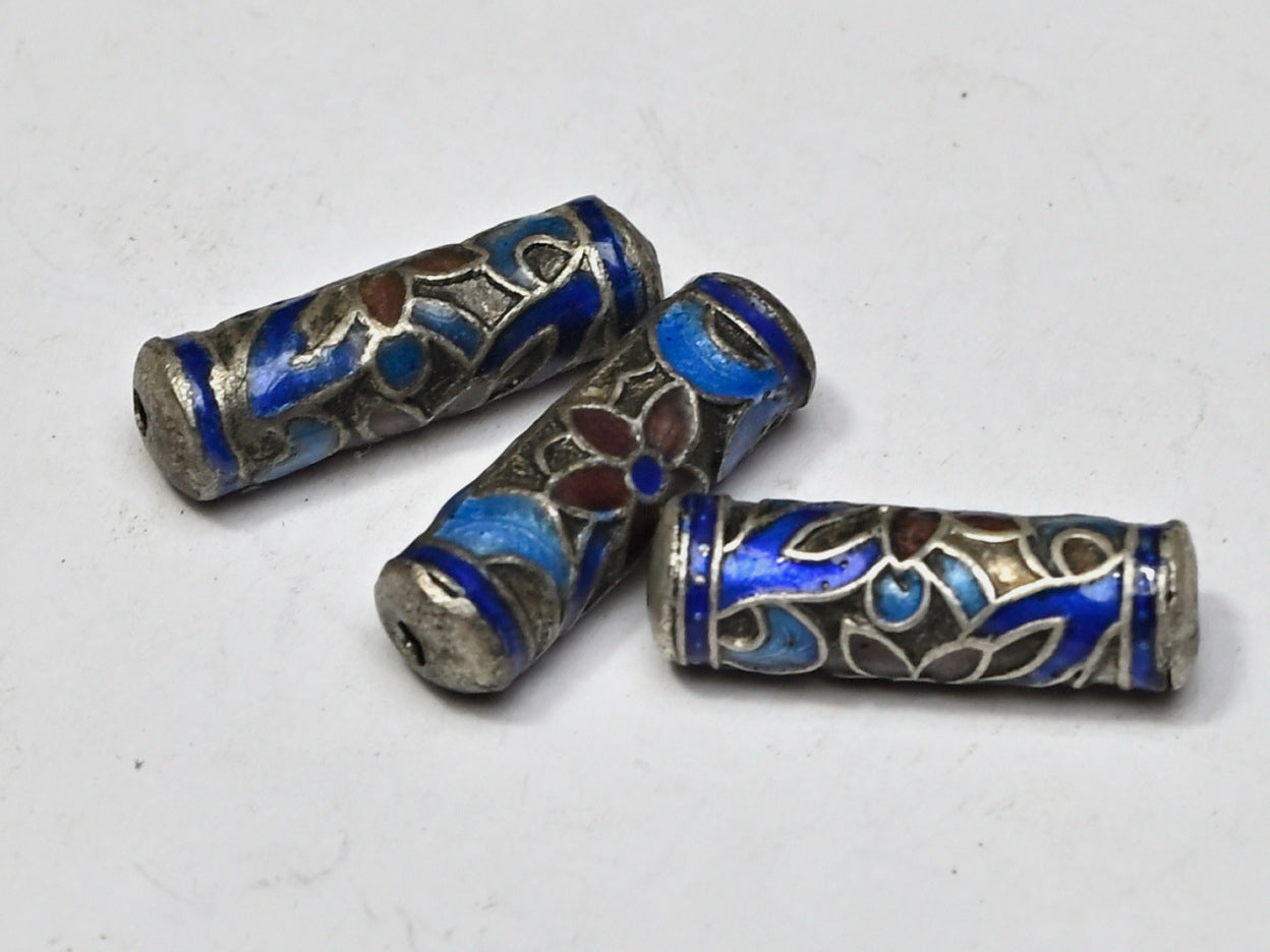 Bead Metal Enamel Tubular Floral 20x6mm BM59