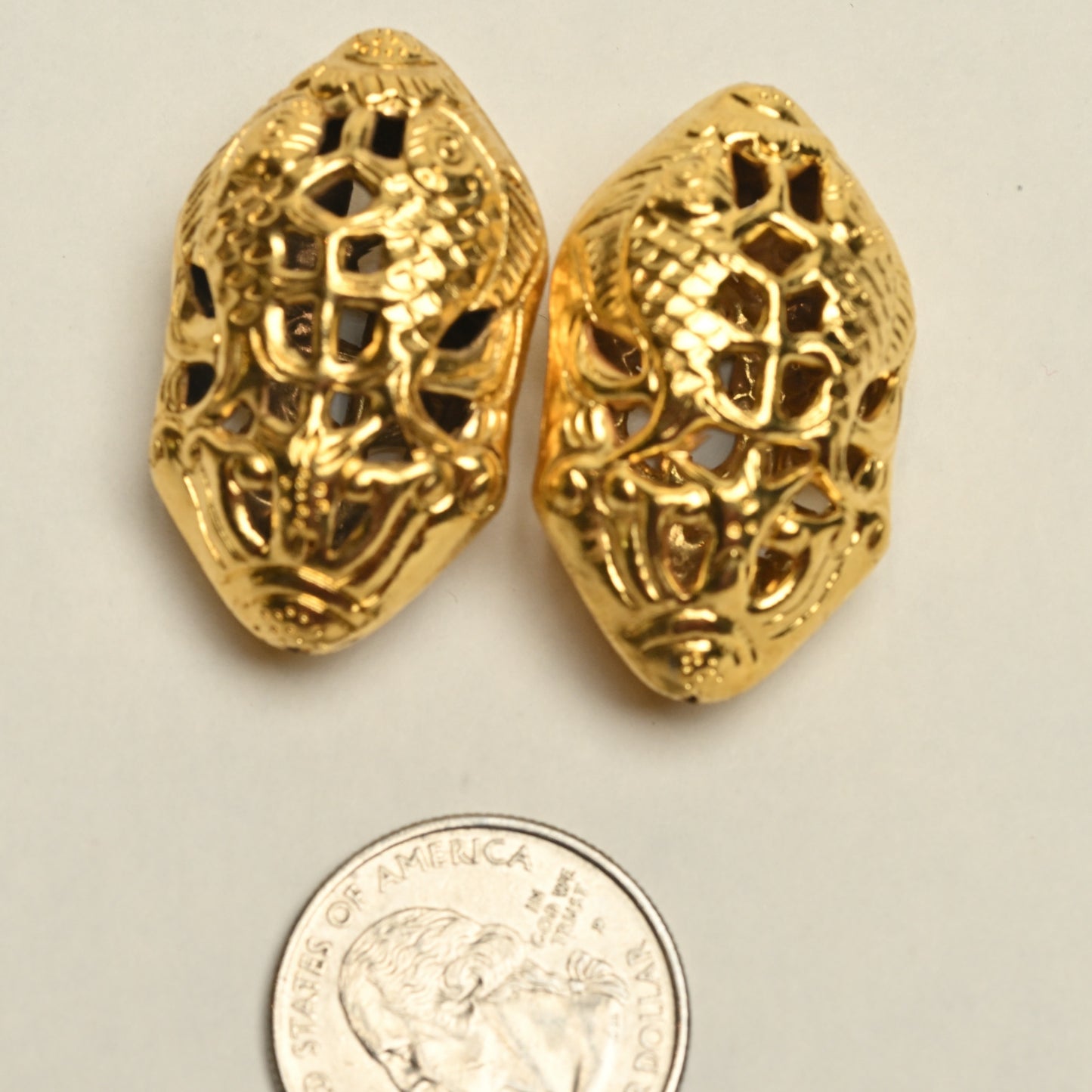 Gold Plated Double Fish Oval Bead BM73G 1-3/8"