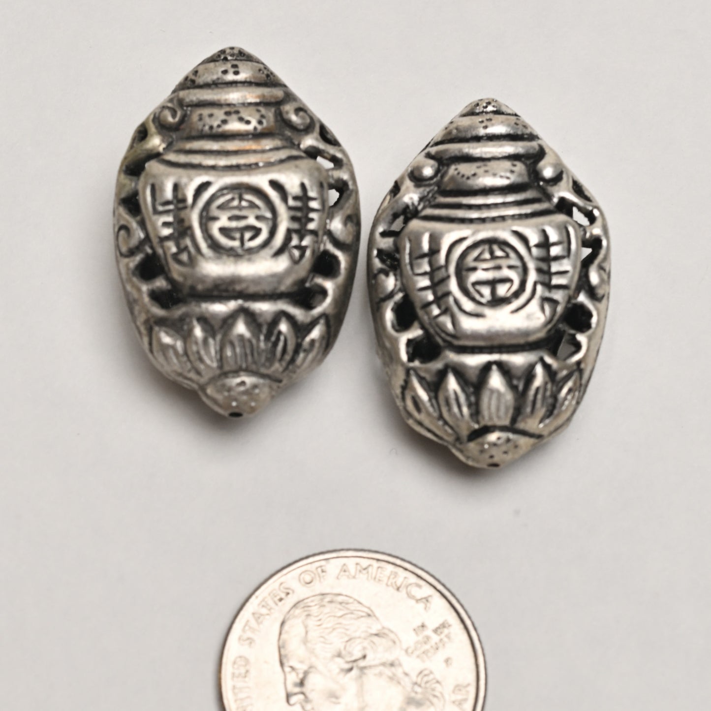 Silver Plated Oval Bead with Tibetan Symbols  BM75, BM76  1-3/8"