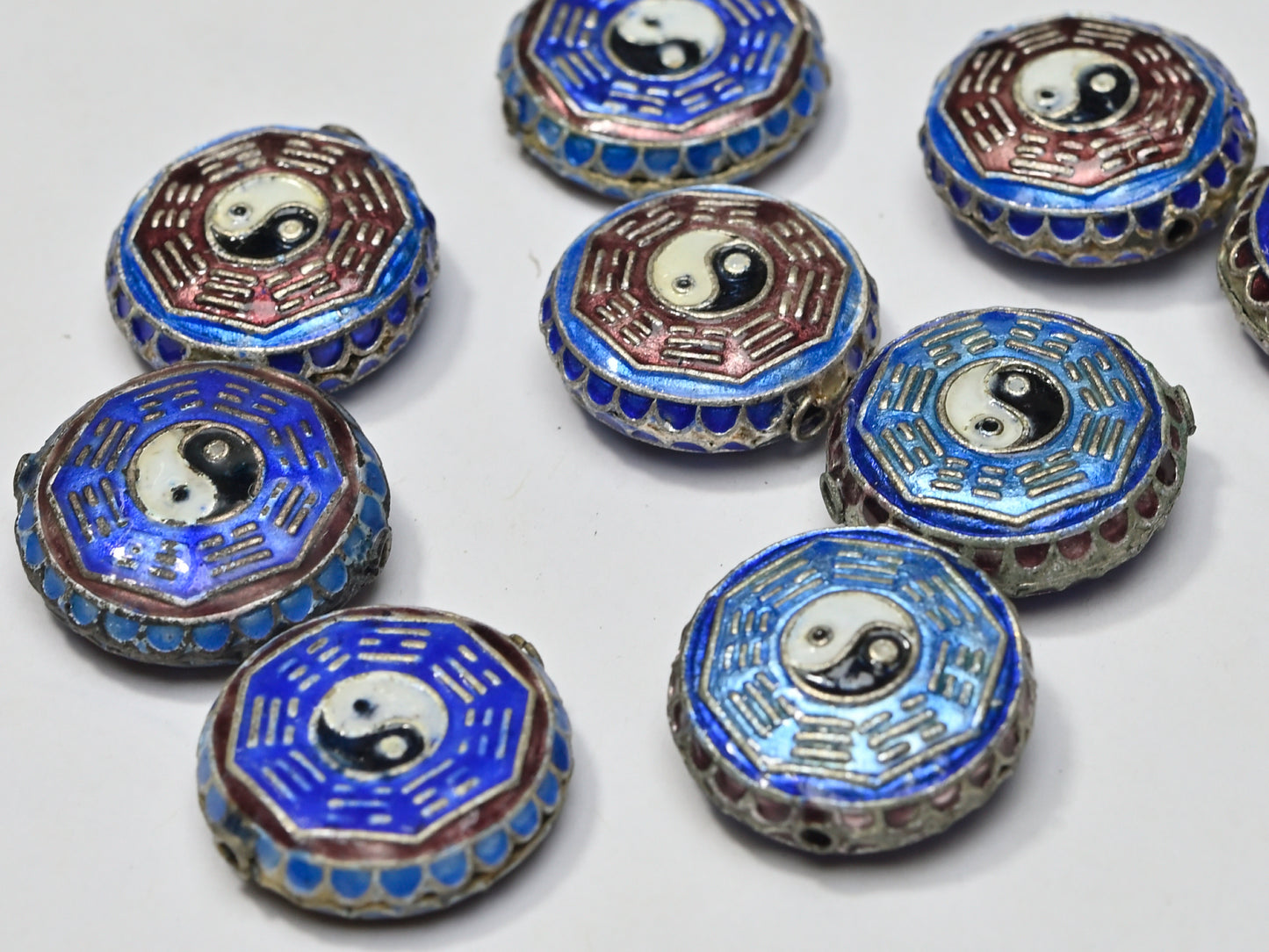 Bead Enamel Silver Plated Metal Disc Yin Yang Bagua