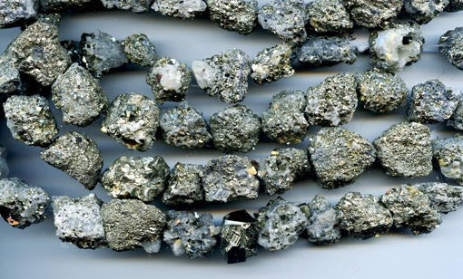 Pyrite & Quartz Large Nugget Bead Strand BMRR620B