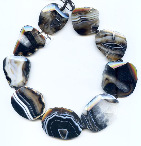 Black Banded Polished Agate Slab Bead Strand BOBFN42D