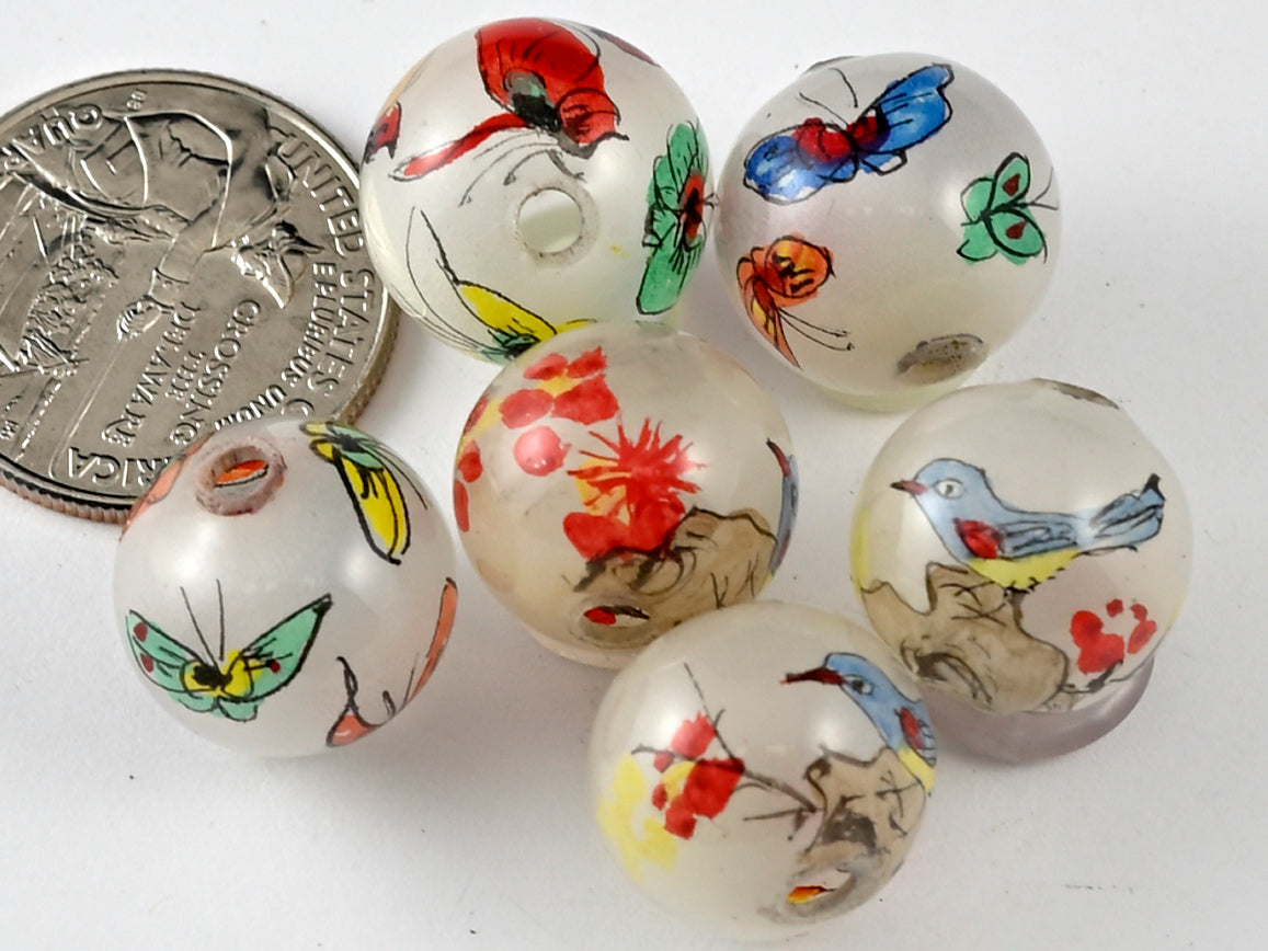 Small Reverse Painted Glass Beads 15mm Round - 2 Styles