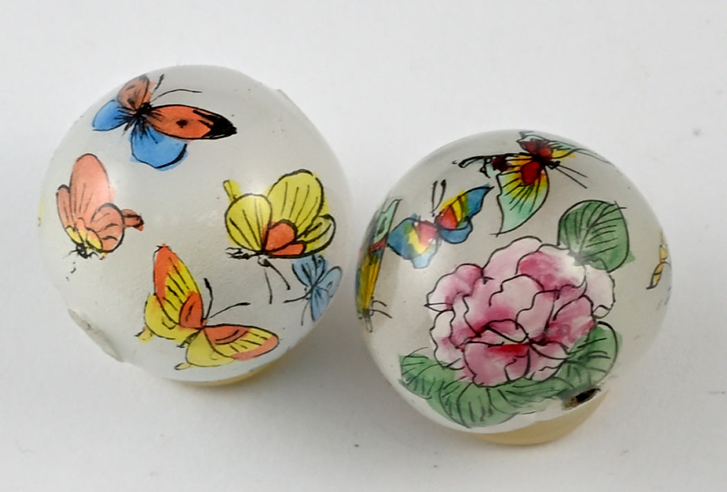 Reverse Painted Glass Beads 24mm Round - 5 Designs