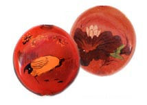 Bird Reverse Painted Glass Pancake Beads  - 2 Colors