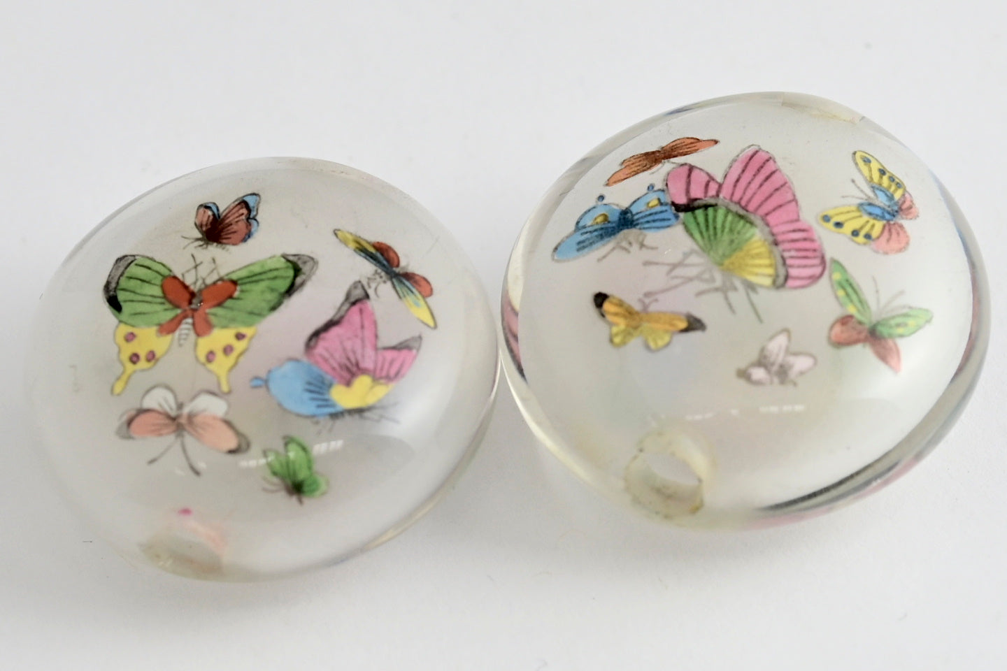 Reverse Painted Glass Pancake Beads Cat-Bird and Butterflies