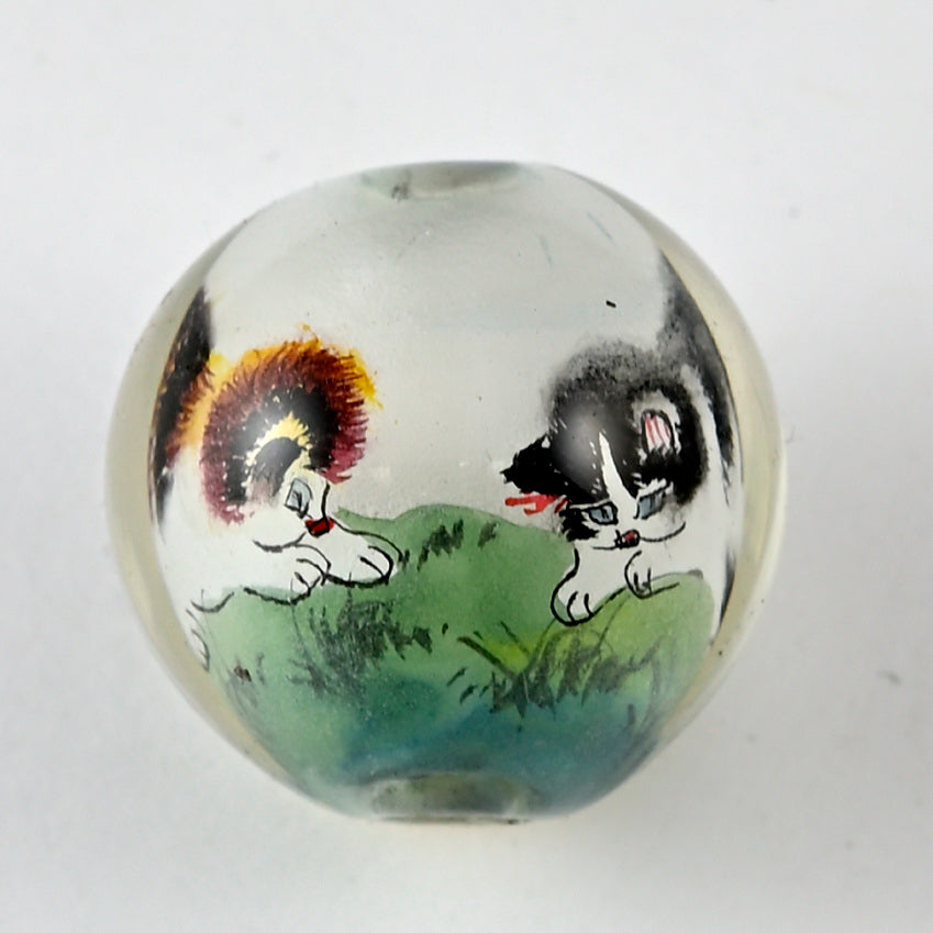 Reverse Painted Glass Beads 26mm Round with Cats BRG231C