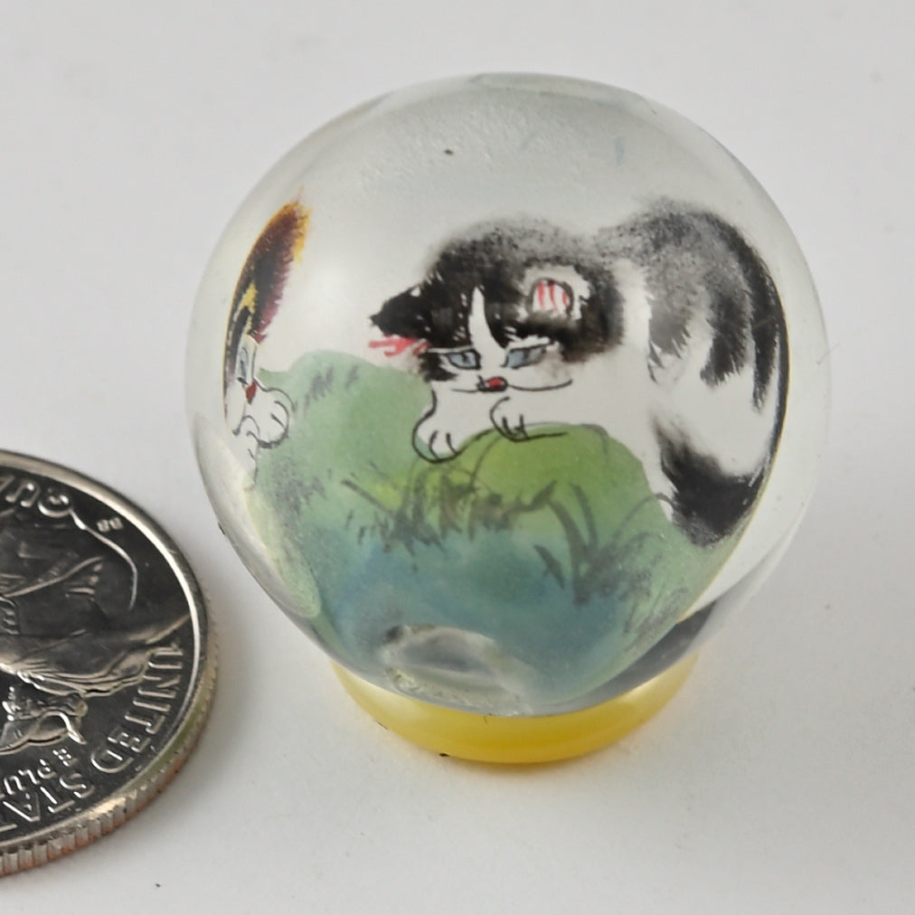 Reverse Painted Glass Beads 26mm Round with Cats BRG231C