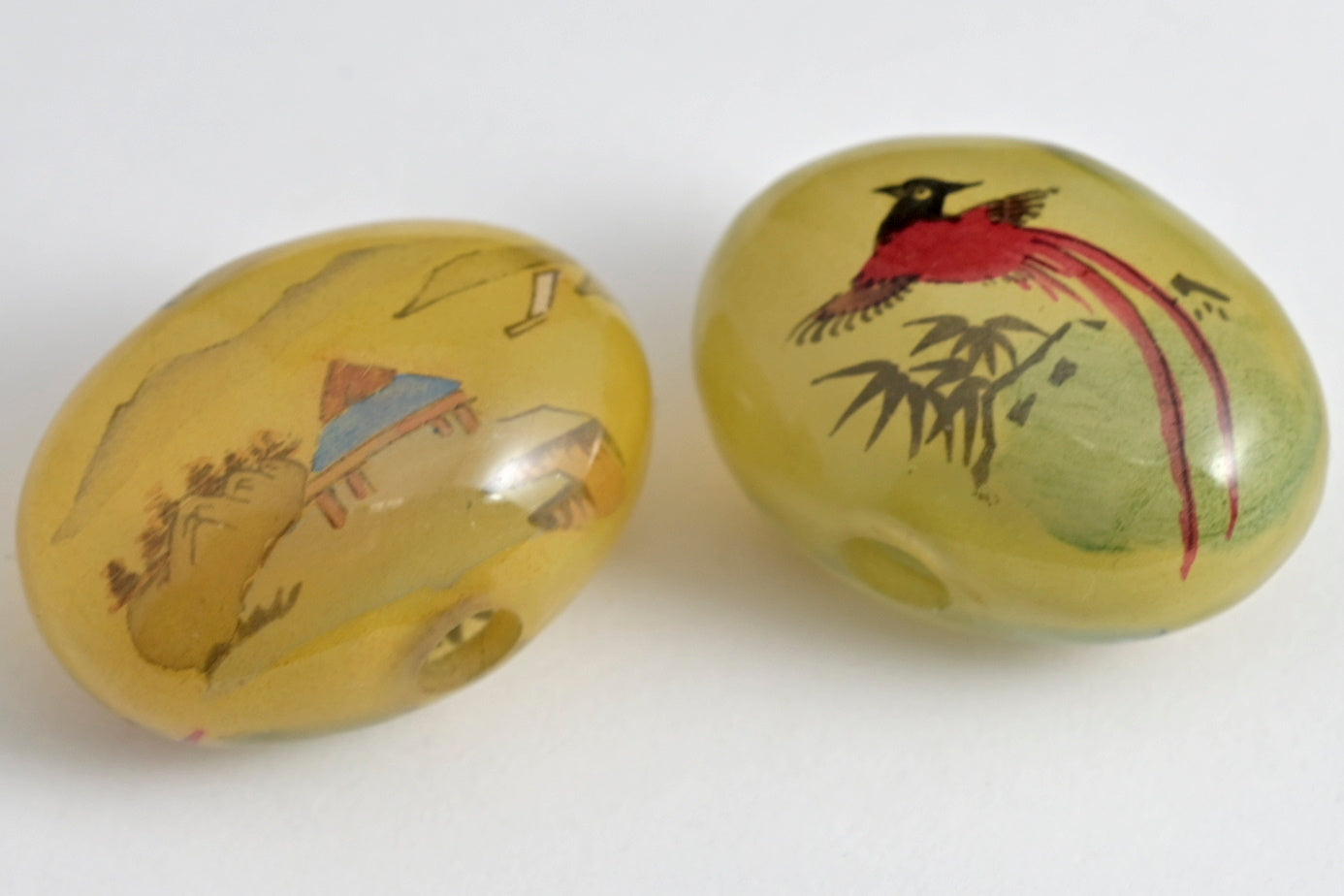 Reverse Painted Glass Pancake Beads Pheasant - 2 Colors