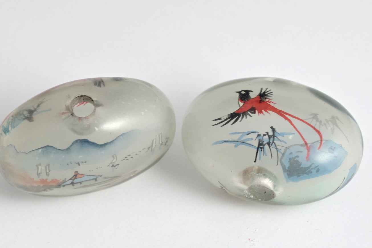 Reverse Painted Glass Pancake Beads Pheasant - 2 Colors