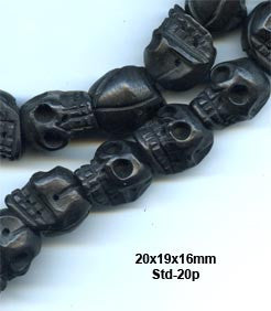 Black Large Wood Skull Bead Strand BWD321L