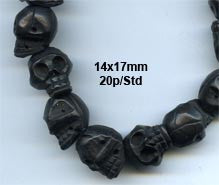 Black Medium Wood Skull Bead Strand BWD321M