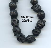 Black Small Wood Skull Bead Strand BWD321S