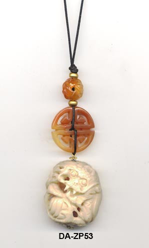 Carved Bone and Ccarnelian Pendant