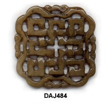 Square Scallop Longevity Knot Soo Chow Jade Pendant Bead - 3 Colors