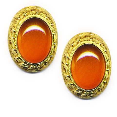 Oval Filigree Vermeil Clip On Earrings