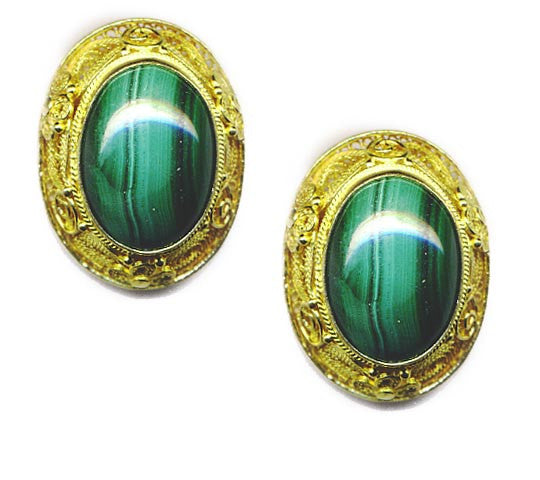 Malachite Vermeil Clip On Earrings