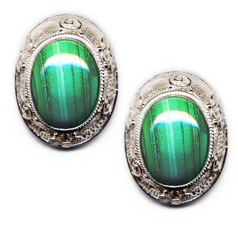 Malachite Sterling Silver Clip On Earrings