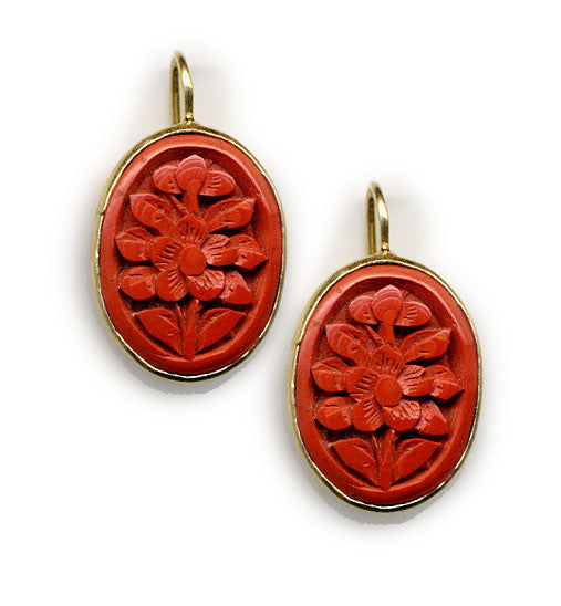 Flower Cinnabar Rim Hook Earrings