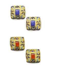 Square Decorative Enamel Vermeil Earrings