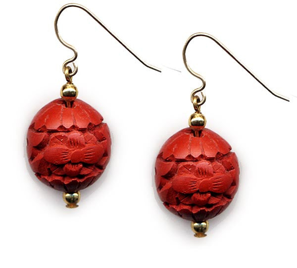 Cinnabar Floral Bead Earrings