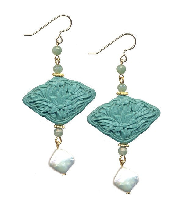 Tuquoise Cinnabar Floral Aventurine Hook Earrings