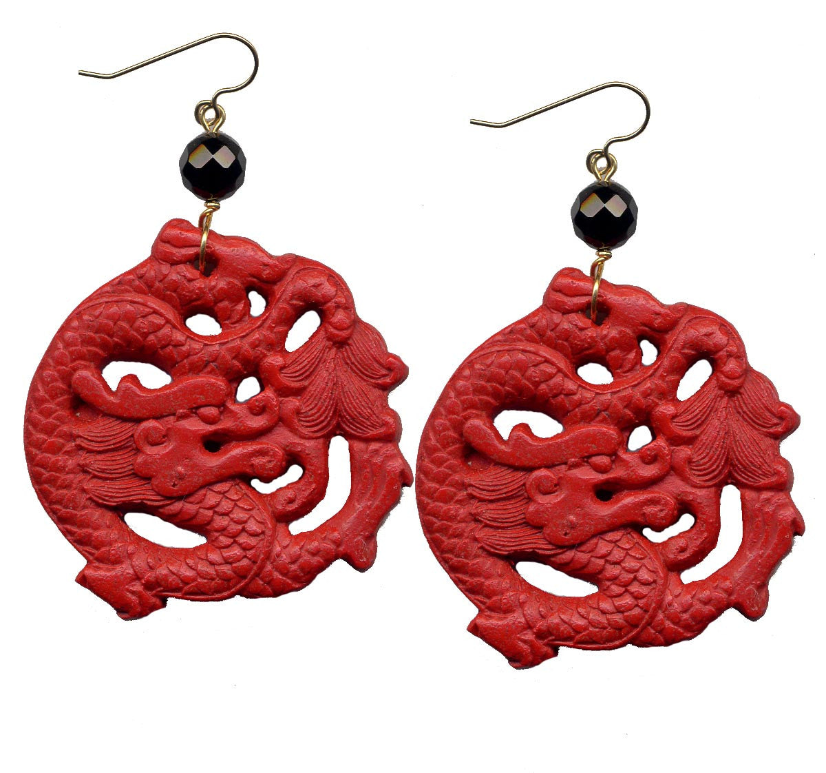 Cinnabar Dragon Onyx Hook Earrings