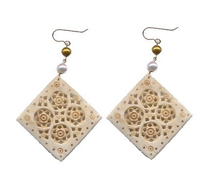 Diamond Moghal Bone Pearl Earrings