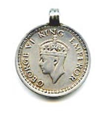 King George VI One Rupee Silver Coin Pendant FST960